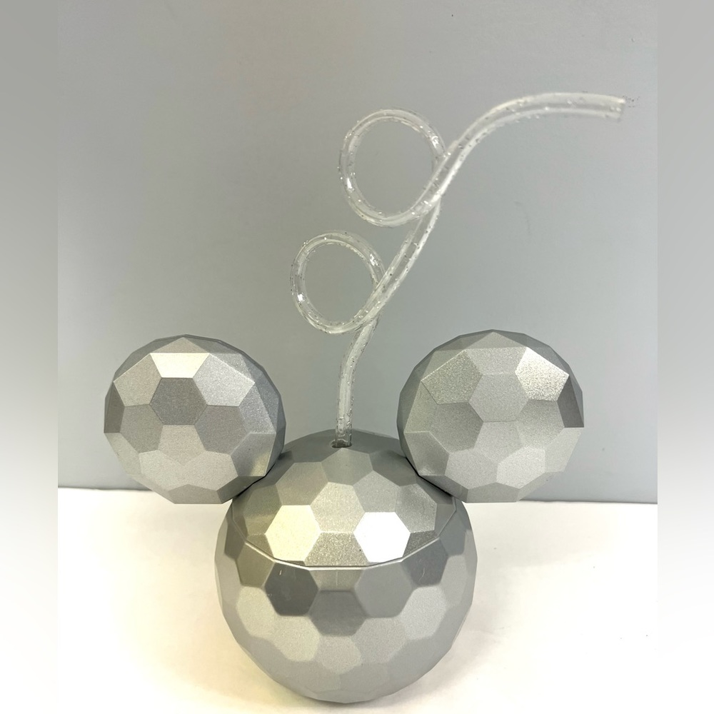 Disney- Mickey Mouse Park Disco Ear Plastic Cup w/Curly Straw, Pre-Owned